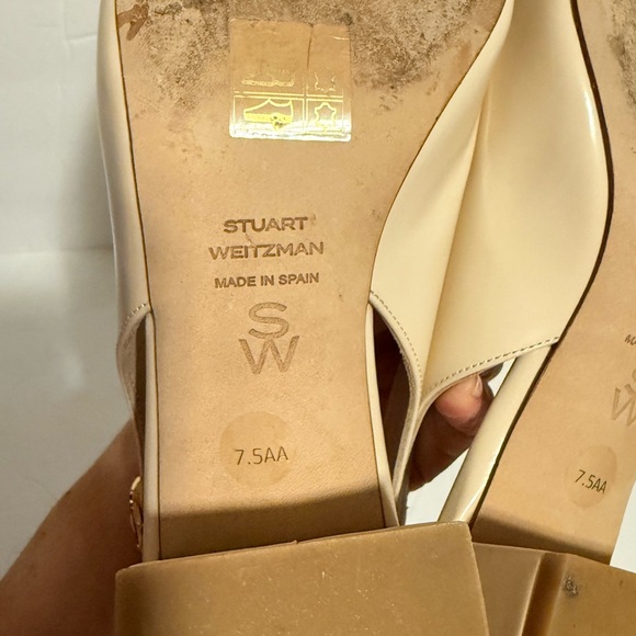Stuart Weitzman Tia 75 Slingback Pumps Liquid Metallic Nude - Picture 10 of 10